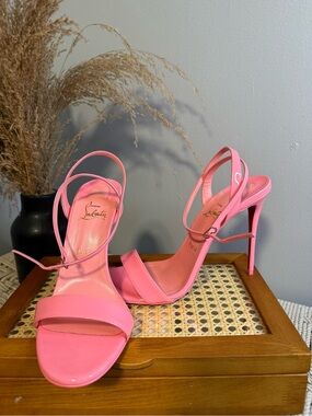 Christian Louboutin Pink Patent Strappy Stiletto Sandals size 42